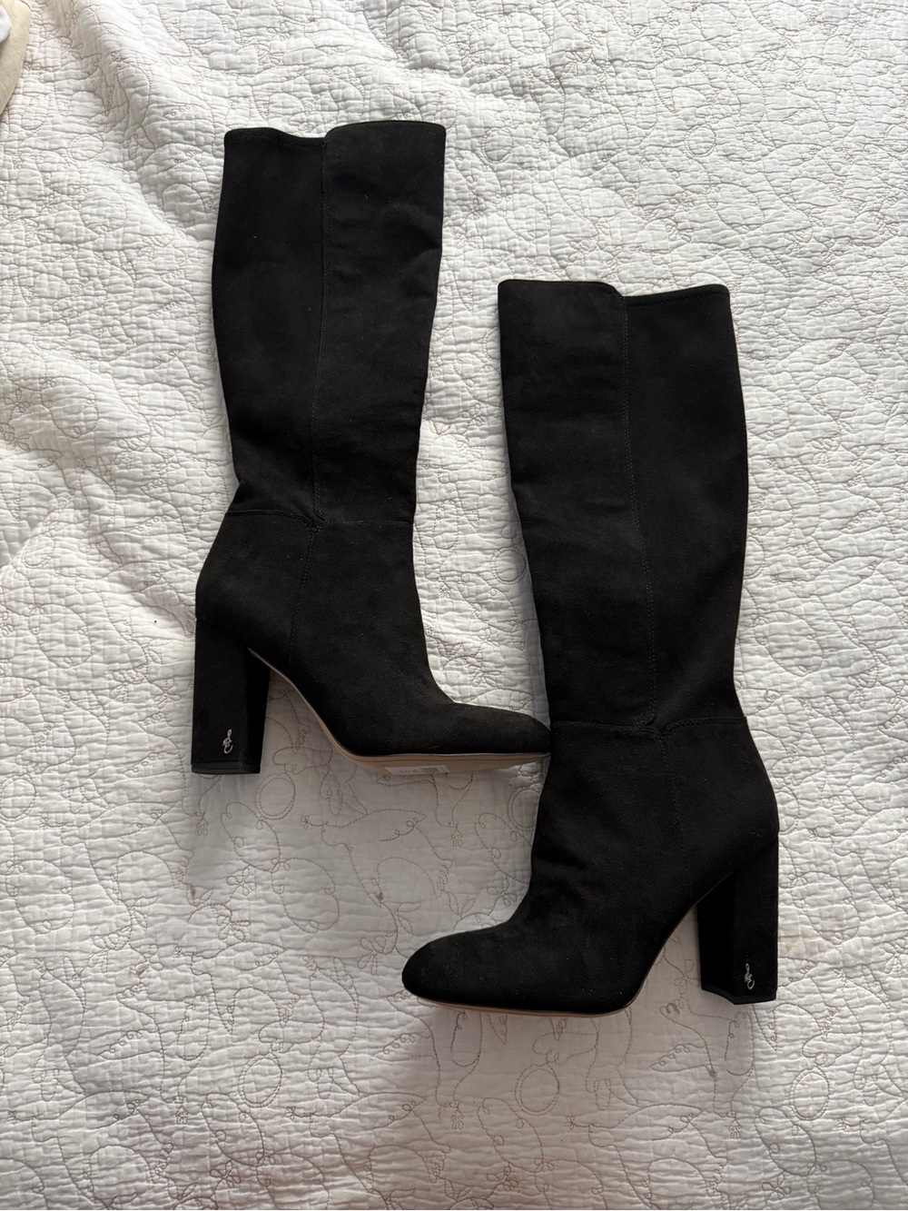 Sam Edelman Black Knee-High Suede Block Heel Boots